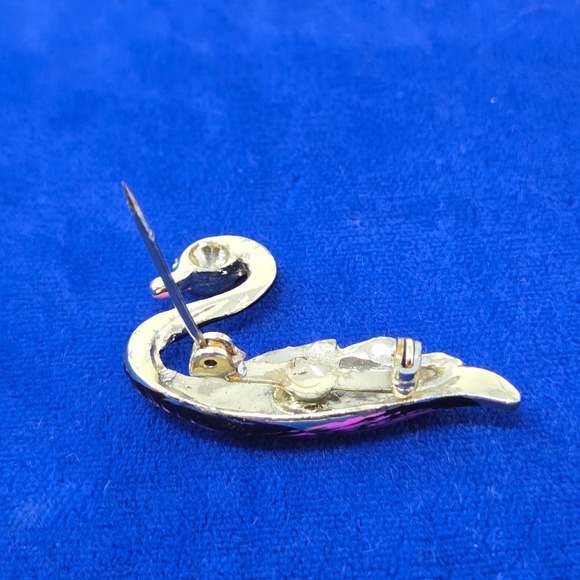 Vintage Swan Enamel White Gold Pin Brooch Fashion Jewelry Black Purple Green - Picture 9 of 16